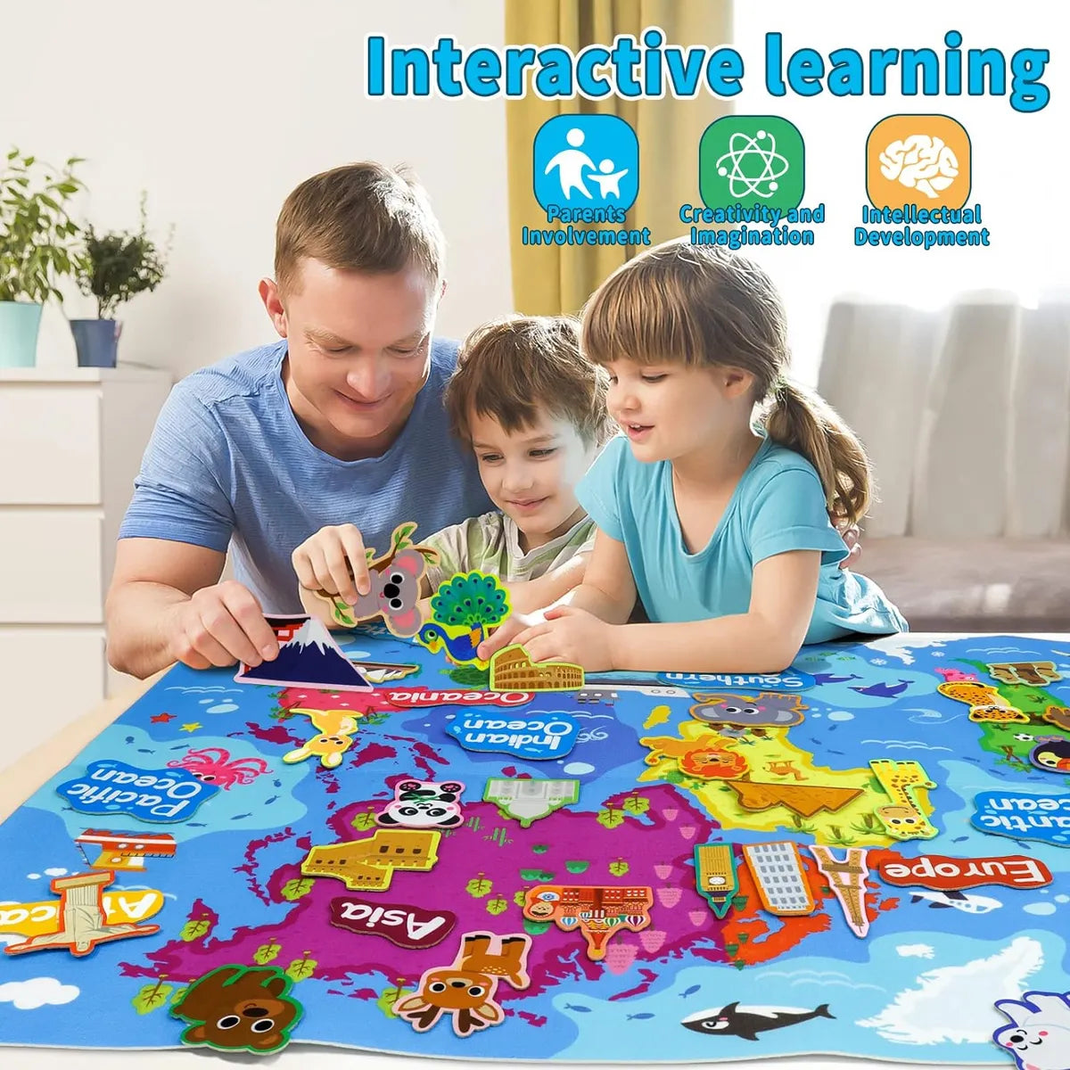 Juego educativo interactivo de mapa mundial en fieltro para niños – 45 piezas - additional image 2