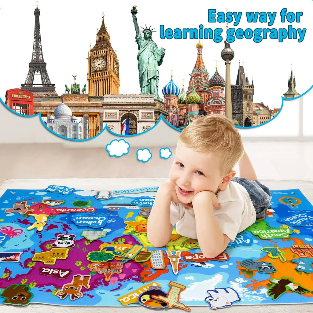 Juego educativo interactivo de mapa mundial en fieltro para niños – 45 piezas - additional image 3