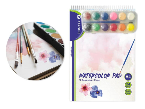 Bismark Watercolor Pad A4 — 12 Acuarelas + Pincel