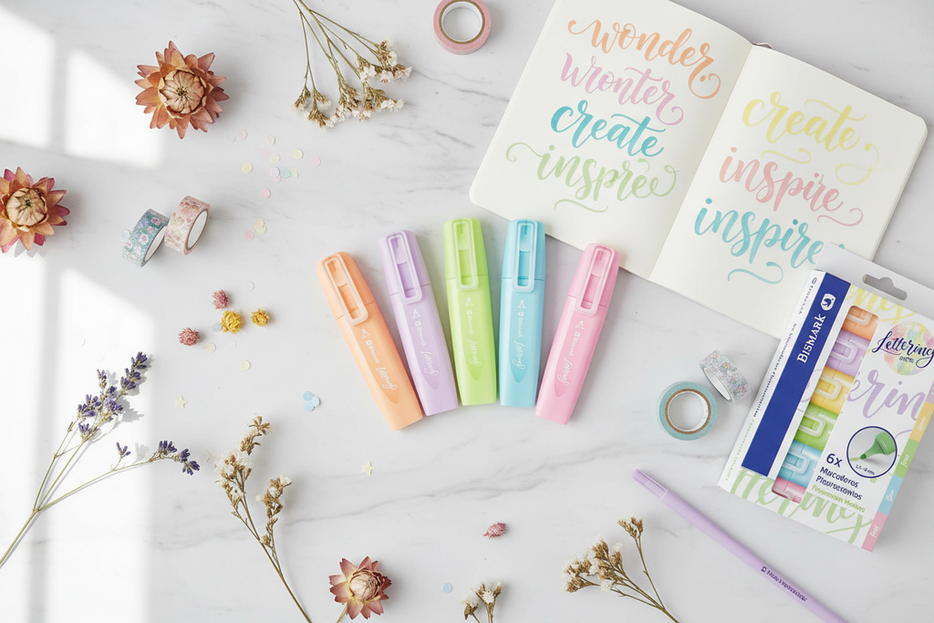 Bismark Lettering Pastel — 6 Marcadores Fluorescentes