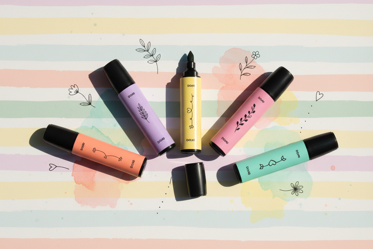 Imagen creativa Marcadores Pastel Dohe – flat lay lifestyle