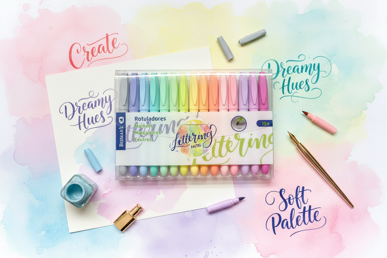 Bismark Lettering Pastel - Set 15 marcadores con estuche transparente