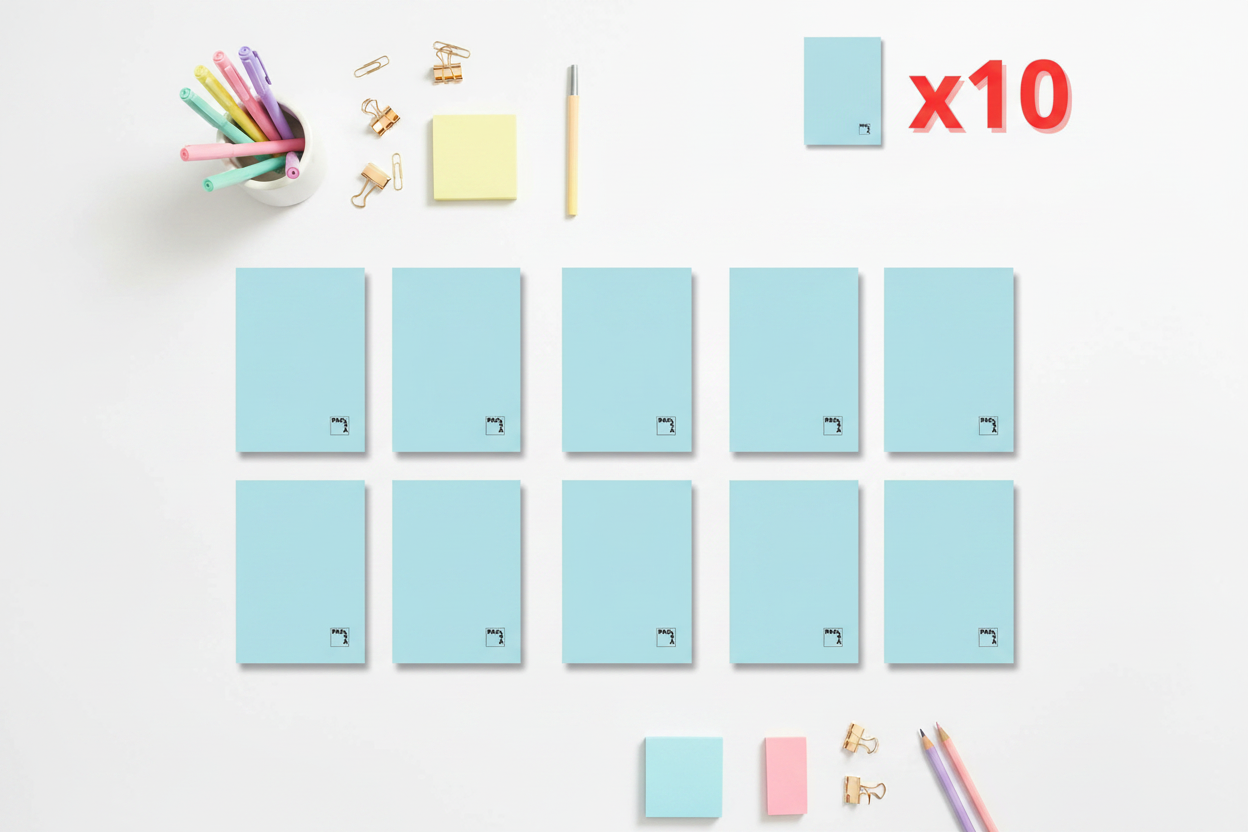 Anuncio pack 10 libretas azul pastel