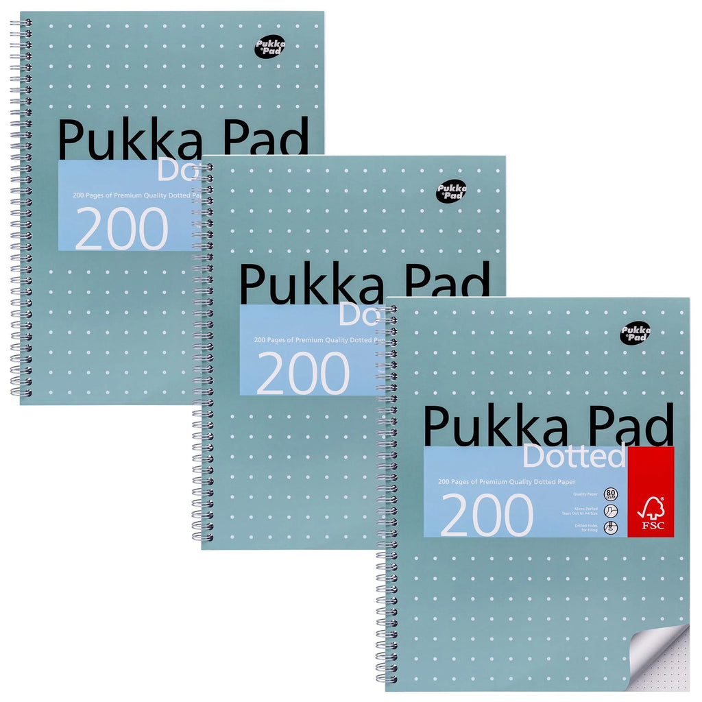 Pack 3 cuadernos Pukka Pad Dotted A4 verde salvia con espiral metálico