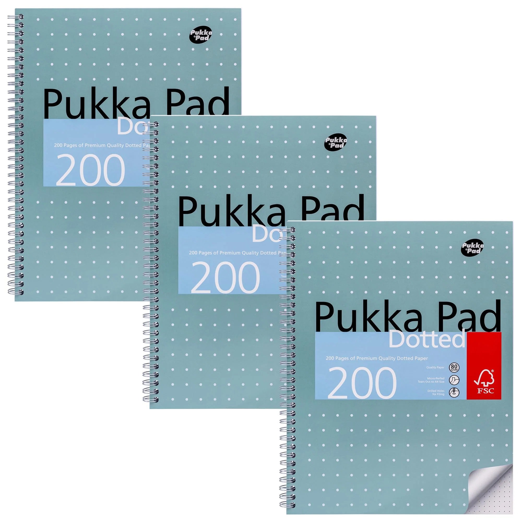 Pack 3 cuadernos Pukka Pad Dotted A4 verde salvia con espiral metálico